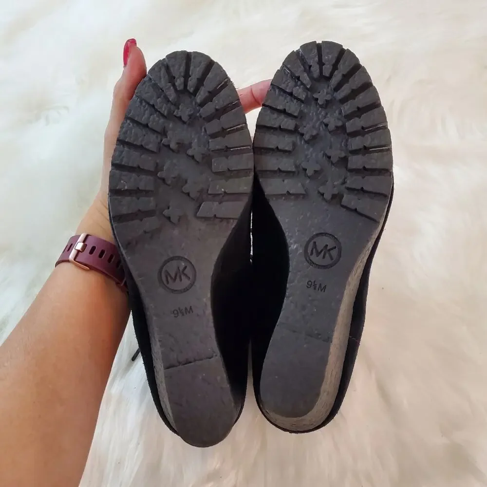 Michael Kors Size 9.5 $175 Rory Black Suede Wedge Moccasin Booties